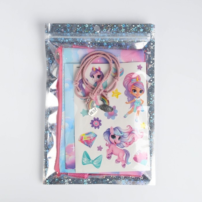 Подарочный набор для девочки «Волшебный единорог», сумка, наклейка, анкета, браслет Подарочный набор для девочки «Волшебный единорог», сумка, наклейка, анкета, браслет
