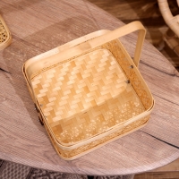 Корзинка с крышкой плетёная, из бамбука 25х25х25 см