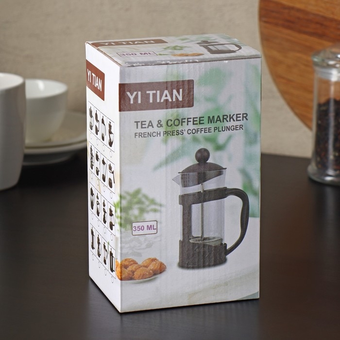 Чайник заварочный френч - пресс «Футуризм», 350 мл, стекло, цвет чёрный Чайник заварочный френч - пресс «Футуризм», 350 мл, стекло, цвет чёрный