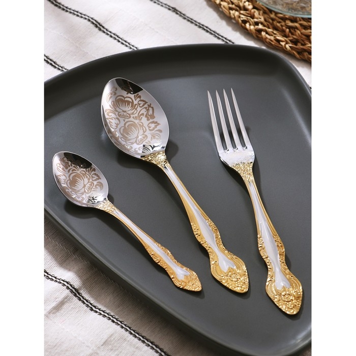 Набор столовых приборов &laquo;Тройка&raquo;, 18 предметов, толщина 2 мм, художественная роспись по нитрид-титановому покрытию