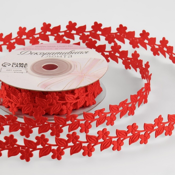Лента фигурная «Ветви с цветами», 20 мм, 9 ± 0,5 м, цвет красный Лента фигурная «Ветви с цветами», 20 мм, 9 ± 0,5 м, цвет красный