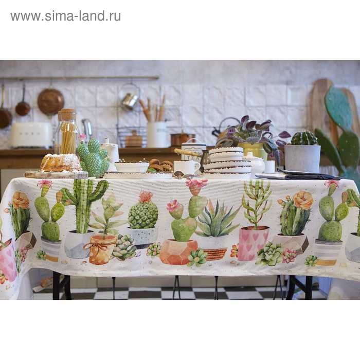 Скатерть Этель &laquo;Кактусы&raquo; 220х147 см, 100% хлопок, рогожка 160 гр/м2