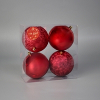 Ёлочные игрушки, шары новогодние , пластик, набор d-10 см, 4 шт "Чары волшебства" красный Ёлочные игрушки, шары новогодние , пластик, набор d-10 см, 4 шт "Чары волшебства" красный