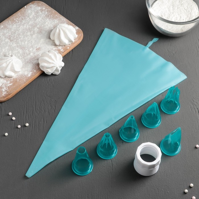 Набор кондитерский Доляна «Бирюза», 6 насадок (основание насадки 2,5 см), 29×19×3,5 см, насадки и цвет МИКС Набор кондитерский Доляна «Бирюза», 6 насадок (основание насадки 2,5 см), 29×19×3,5 см, насадки и цвет МИКС