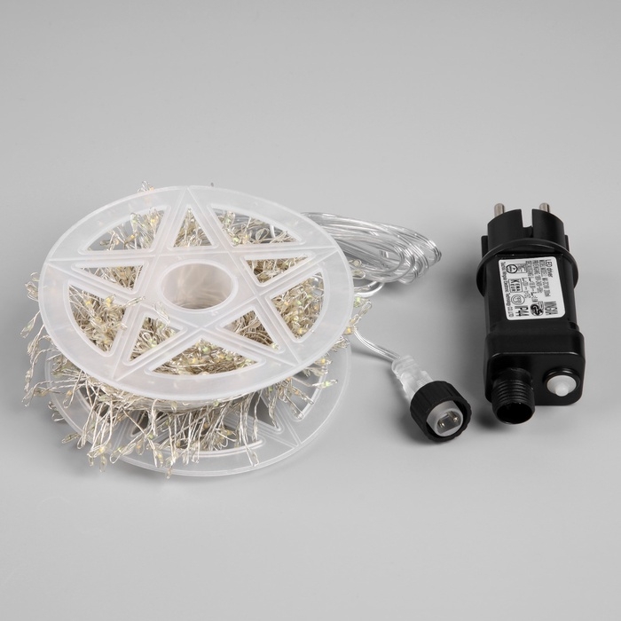 Гирлянда «Мишура» 20 м роса, IP44, серебристая нить, 600 LED, 8 режимов, свечение мульти, 18 В Гирлянда «Мишура» 20 м роса, IP44, серебристая нить, 600 LED, 8 режимов, свечение мульти, 18 В