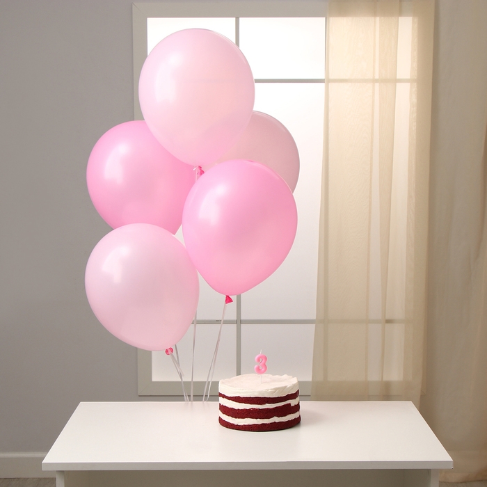 Свечи для торта + 5 шаров, цифра 3, розовая Свечи для торта + 5 шаров, цифра 3, розовая