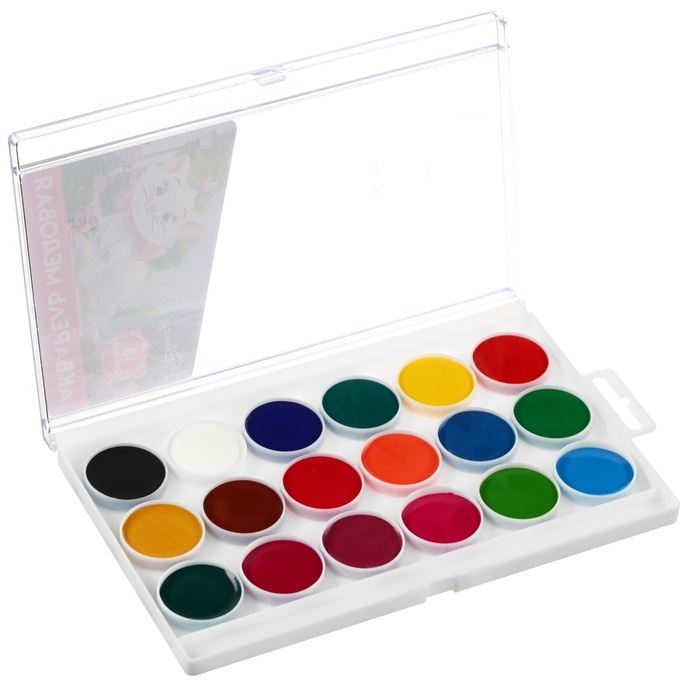 Акварель 18цв пластик, «Кошечка мари», европодвес Акварель 18цв пластик, «Кошечка мари», европодвес