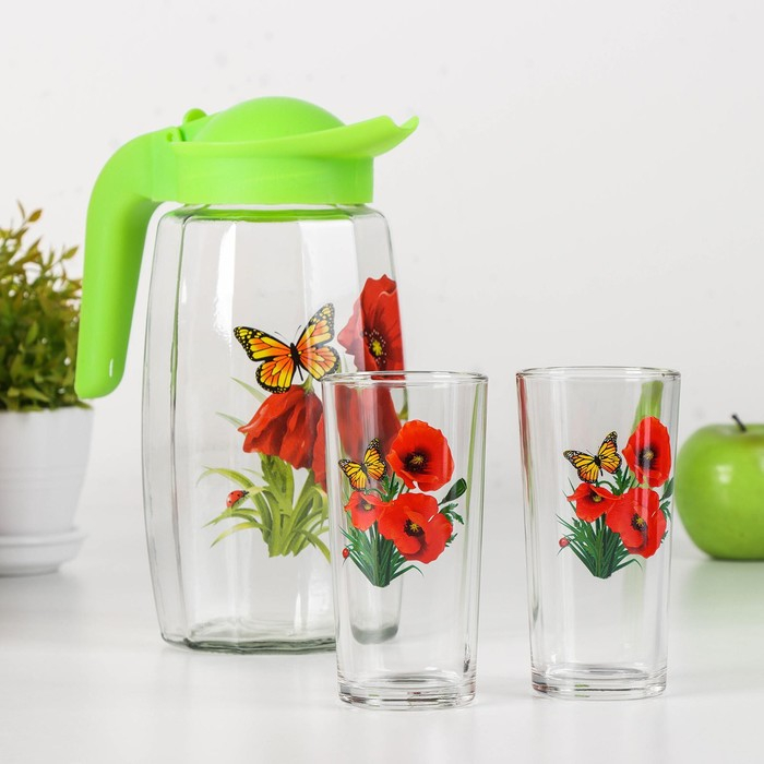 Набор питьевой &laquo;Букеты&raquo;, 3 предмета: кувшин 1,7 л, стаканы 230 мл, 2 шт, рисунок МИКС
