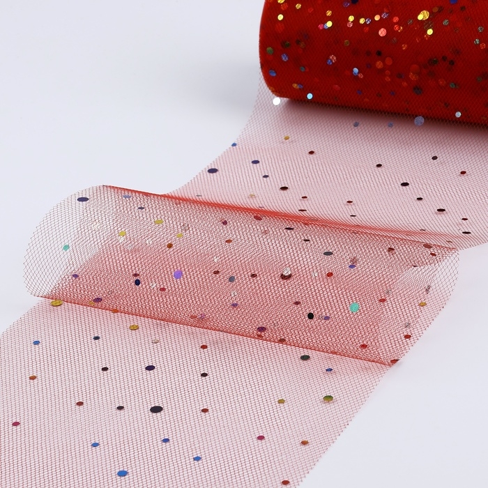 Фатин с разноцветными блёстками, 15 см, 11 ± 1 г/кв.м, 23 ± 1 м, цвет красный №17 Фатин с разноцветными блёстками, 15 см, 11 ± 1 г/кв.м, 23 ± 1 м, цвет красный №17