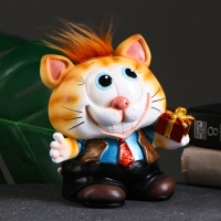 Копилка "Котик с подарком" рыжий чуб 14х12х16см Копилка "Котик с подарком" рыжий чуб 14х12х16см