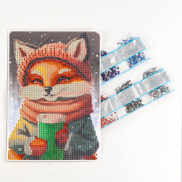 Алмазная мозаика на новый год с частичным заполнением на холсте &laquo;Лисичка&raquo;, 15 х 21 см, новогодний набор для творчества