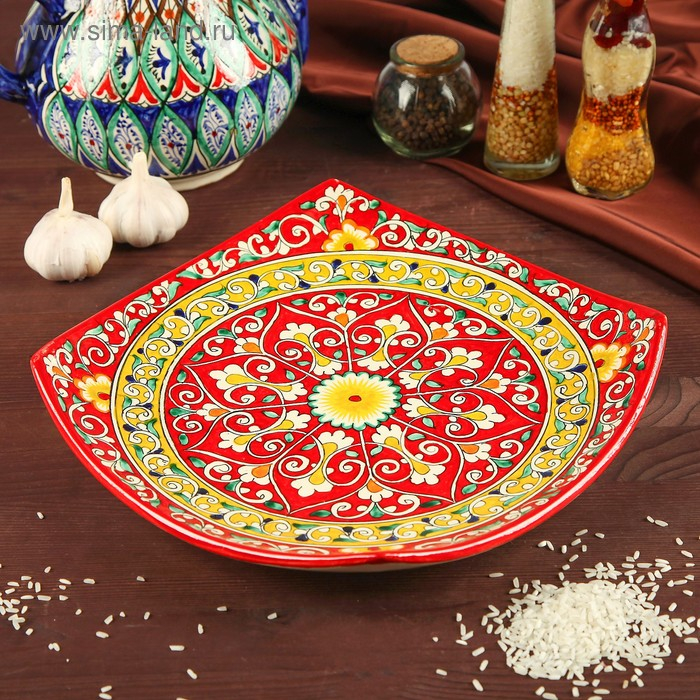 Ляган Риштанская Керамика Ляган Риштанская Керамика "Узоры", 31 см, квадратный, красный микс