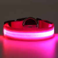 Ошейник с подсветкой размер S, ОШ 35-43 х 2,5 см, 3 режима свечения розовый