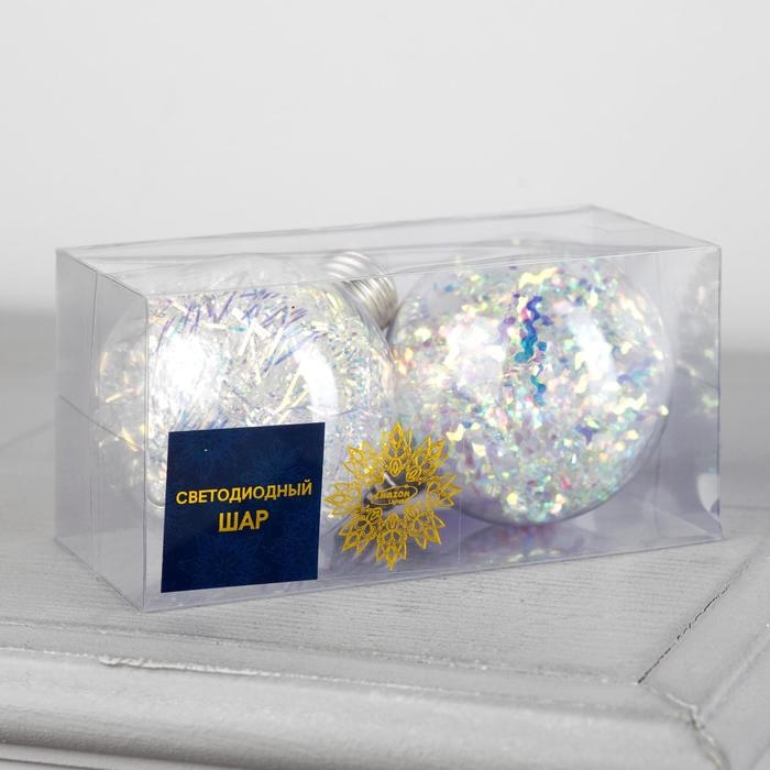Набор ёлочных шаров &laquo;Блестящие&raquo; 2 шт., батарейки, 1 LED, свечение RGB