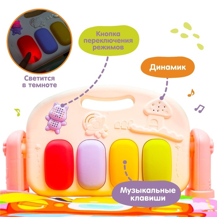 Развивающий коврик &laquo;Жирафик&raquo;, с пианино, розовый
