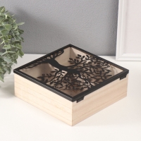 Шкатулка дерево с делениями "Время для чая" 20,2х20,2х7,3 см Шкатулка дерево с делениями "Время для чая" 20,2х20,2х7,3 см