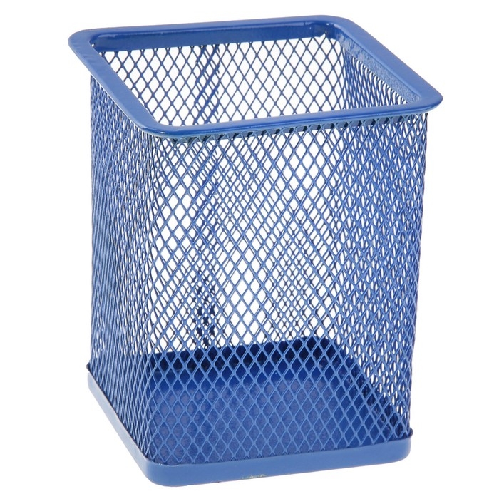 Стакан для пишущих принадлежностей, квадратный, металлическая сетка, синий Стакан для пишущих принадлежностей, квадратный, металлическая сетка, синий