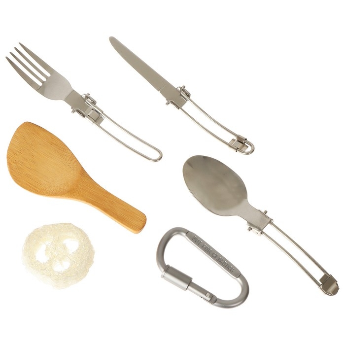 Набор туристической посуды Maclay: 2 кастрюли, приборы, печка-щепочница, карабин, 3 миски Набор туристической посуды Maclay: 2 кастрюли, приборы, печка-щепочница, карабин, 3 миски