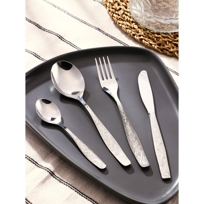 Набор столовый «Уралочка», 24 предмета, толщина 2 мм, картонная коробка, цвет серебряный Набор столовый «Уралочка», 24 предмета, толщина 2 мм, картонная коробка, цвет серебряный