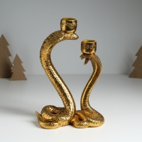 Подсвечник полистоун на 2 свечи "Две королевские кобры" золото 14,5х10,5х21,2 см Подсвечник полистоун на 2 свечи "Две королевские кобры" золото 14,5х10,5х21,2 см