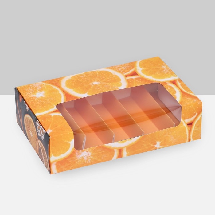 Новый год. Кондитерская упаковка под 5 эклеров Новый год. Кондитерская упаковка под 5 эклеров "Мандарины", 25,2 х 15 х 6,6 см