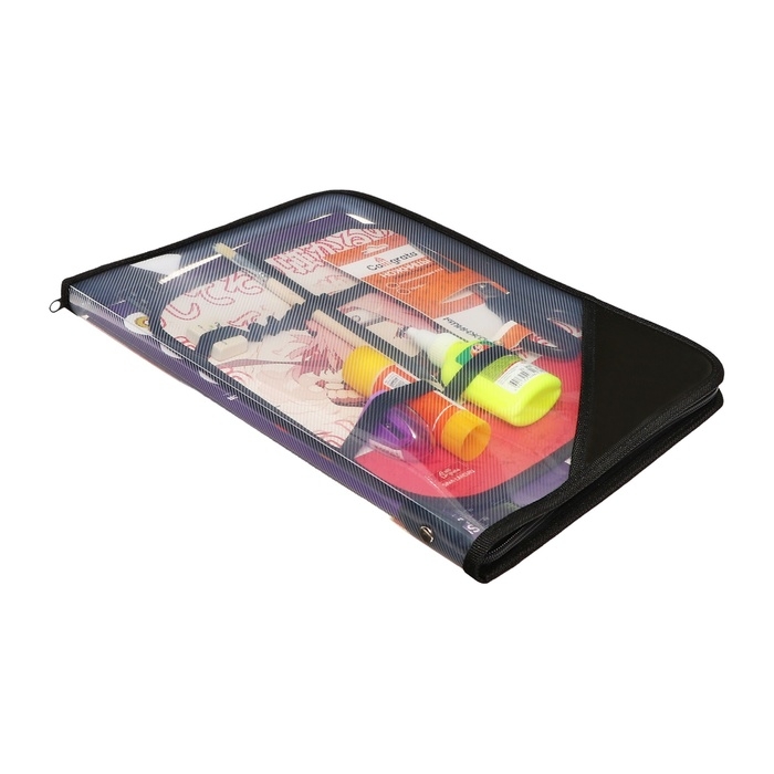 Папка для труда А4, молния вокруг, откидная планка, пластиковая, ПТР-1, с наполнением 10 предметов, для девочки, Calligrata Папка для труда А4, молния вокруг, откидная планка, пластиковая, ПТР-1, с наполнением 10 предметов, для девочки, Calligrata "Аниме сакура"