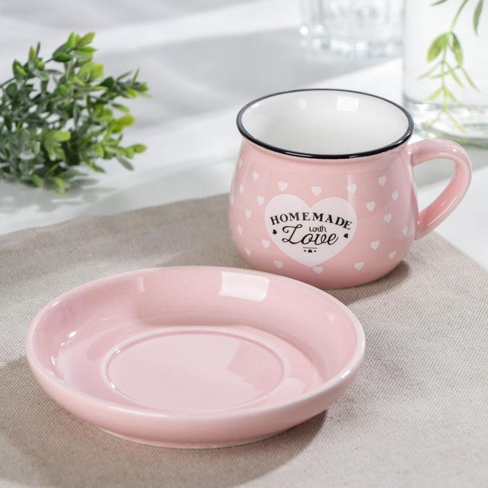 Кофейная пара керамическая &laquo;Уютный дом&raquo;, 2 предмета: чашка 180 мл, блюдце d=12,5 см, цвет МИКС