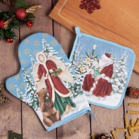 Новый год. Набор кухонный «Новогоднее чудо» варежка-прихватка 20х28см, прихватка 19х19см,100%хл Новый год. Набор кухонный «Новогоднее чудо» варежка-прихватка 20х28см, прихватка 19х19см,100%хл