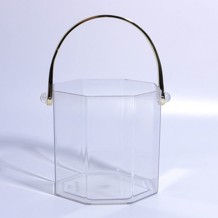 Органайзер для хранения косметических принадлежностей &laquo;CLEAN GOLD&raquo;, с ручкой, восьмиугольный, d = 12,5 &times; 12 см, цвет прозрачный/золотистый