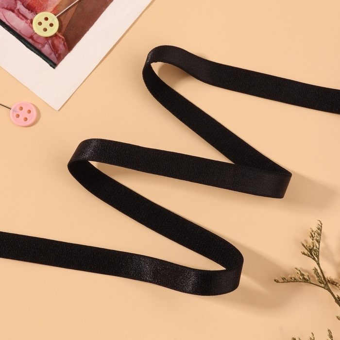 Резинка для бретелей, блестящая, 10 мм, 50 &plusmn; 0,5 м, цвет чёрный