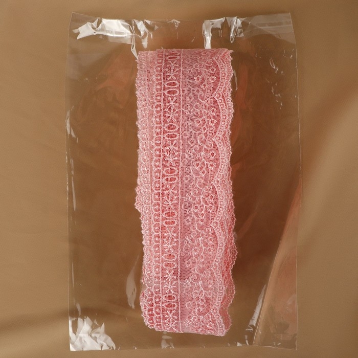 Кружево на сетке, 45 мм &times; 11 &plusmn; 1 м, цвет нежно-розовый