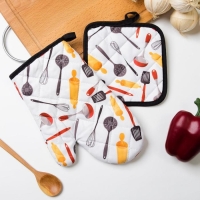 Кухонный набор Доляна &laquo;Поварешка&raquo;: прихватка 16х16 см, варежка 25х16 см, 100% п/э