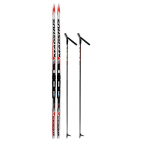 Комплект лыжный: пластиковые лыжи 180 см с насечкой, стеклопластиковые палки 140 см, крепления SNS, цвета МИКС