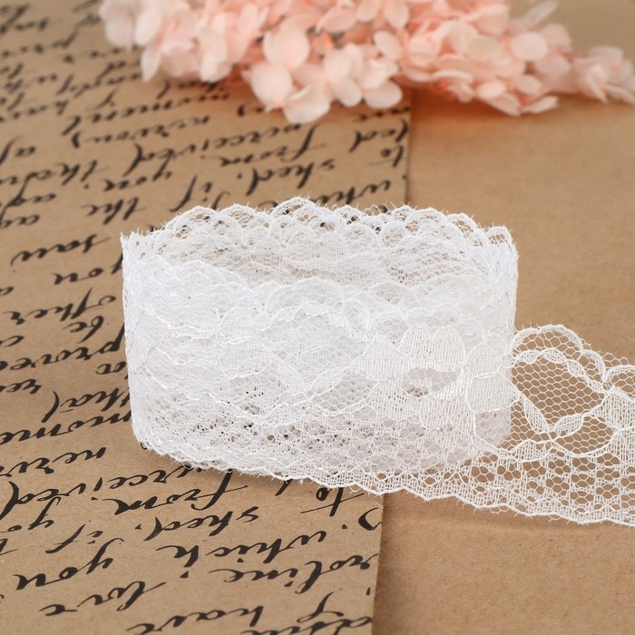 Кружево капроновое, 35 мм &times; 10 &plusmn; 1 м, цвет белый