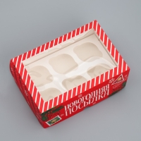 Коробка складная на 6 капкейков с окном &laquo;Новогодняя посылка&raquo;, 25 х 17 х 10 см, Новый год