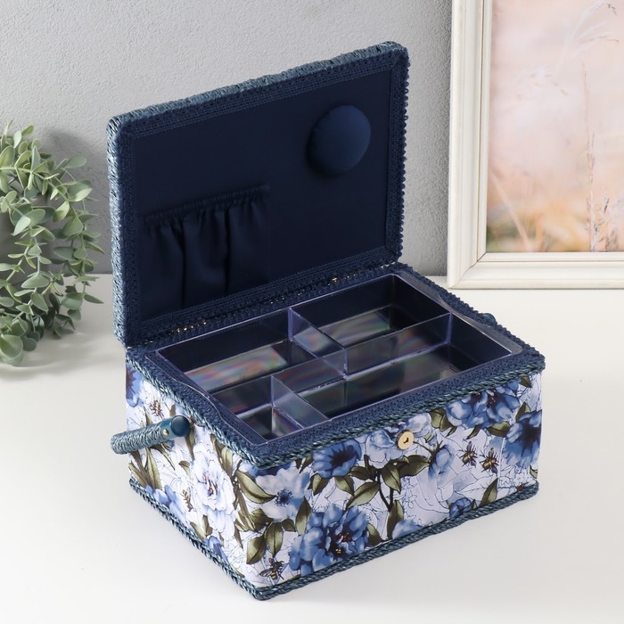 Шкатулка для рукоделия Шкатулка для рукоделия "Бело-голубые пионы" 19х26х14,5 см