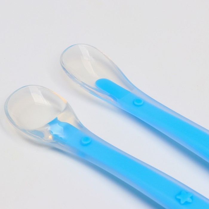Набор силиконовых ложек для кормления, 2 шт., цвет голубой