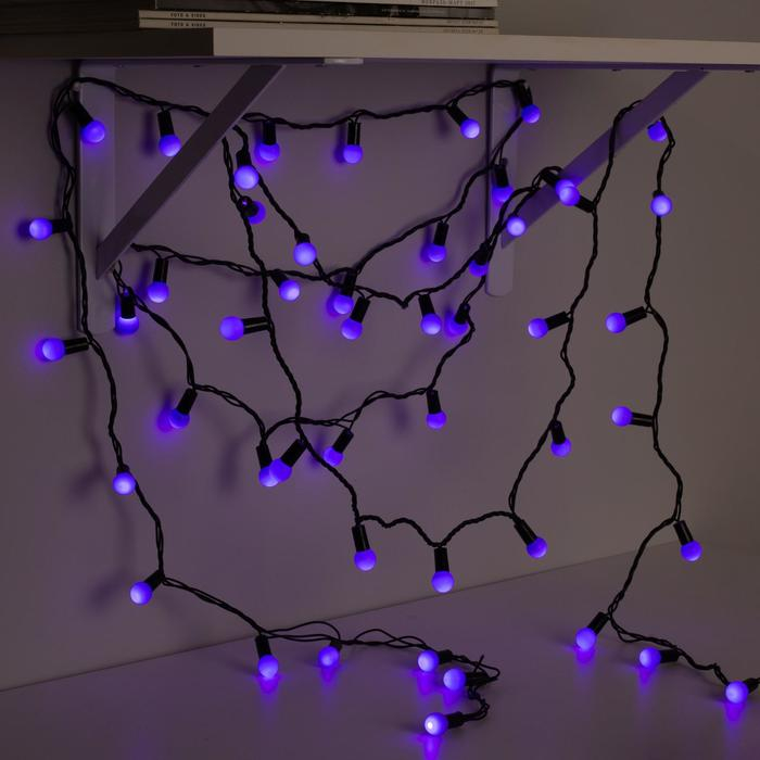 Гирлянда &laquo;Нить&raquo; 20 м с насадками &laquo;Шарики 1.5 см&raquo;, IP44, тёмная нить, 200 LED, свечение фиолетовое, 8 режимов, 220 В