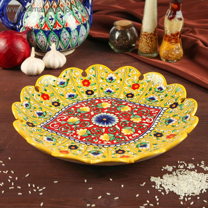 Ляган Риштанская Керамика Ляган Риштанская Керамика "Цветы", 31 см, жёлтый микс, рифлённый