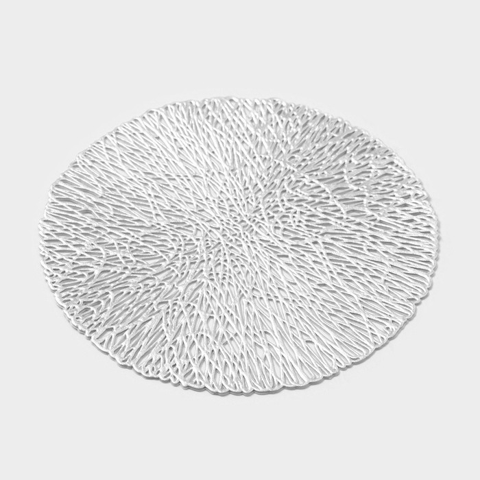 Салфетка - подставка под кружку Доляна &laquo;Листья&raquo;, d=10 см, 4 шт, цвет серебро