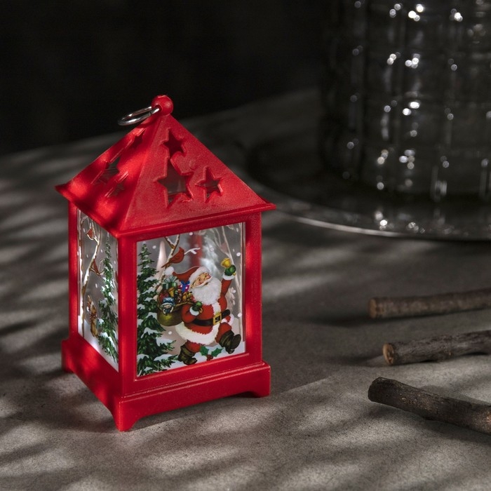 Светодиодная фигура &laquo;Фонарь с Дедом Морозом&raquo; 6 &times; 13 &times; 6 см, пластик, батарейки AG13х3 (в комплекте), свечение тёплое белое