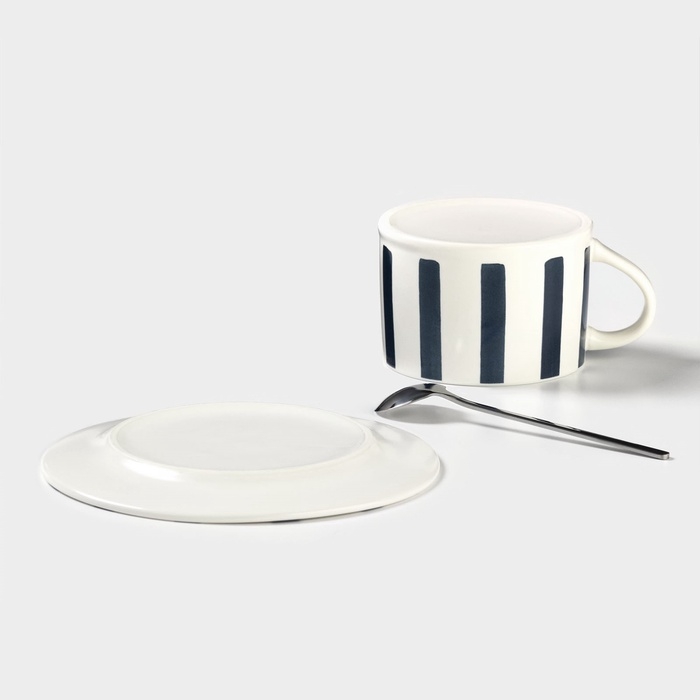 Чайная пара &laquo;Линии&raquo;, 220 мл, с ложкой, блюдце d=15 см, кружка 9,5&times;7,5&times;7 см, керамика
