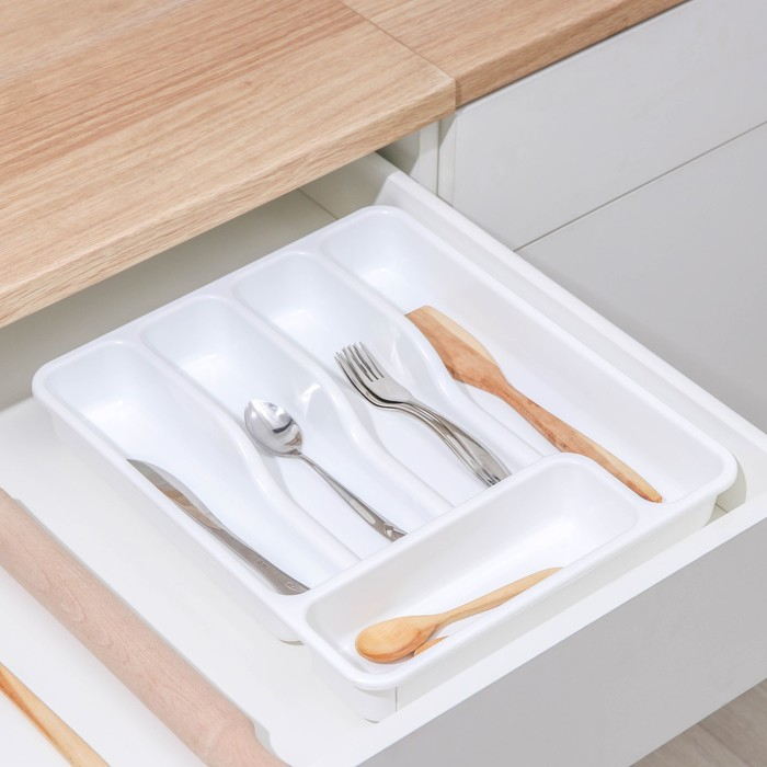 Лоток для столовых приборов раздвижной, цвет белый Лоток для столовых приборов раздвижной, цвет белый
