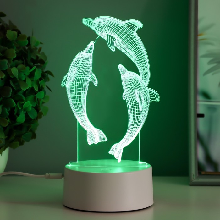 Светильник сенсорный "Дельфины" LED 7 цветов USB/от батареек белый  RISALUX