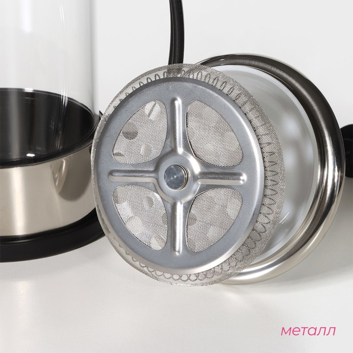 Чайник заварочный френч - пресс Доляна «Риц», 600 мл, стекло, цвет чёрный Чайник заварочный френч - пресс Доляна «Риц», 600 мл, стекло, цвет чёрный