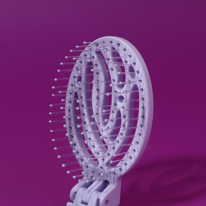 Расчёска массажная, складная, с зеркалом, 9,5 &times; 5,5 см, цвет сиреневый