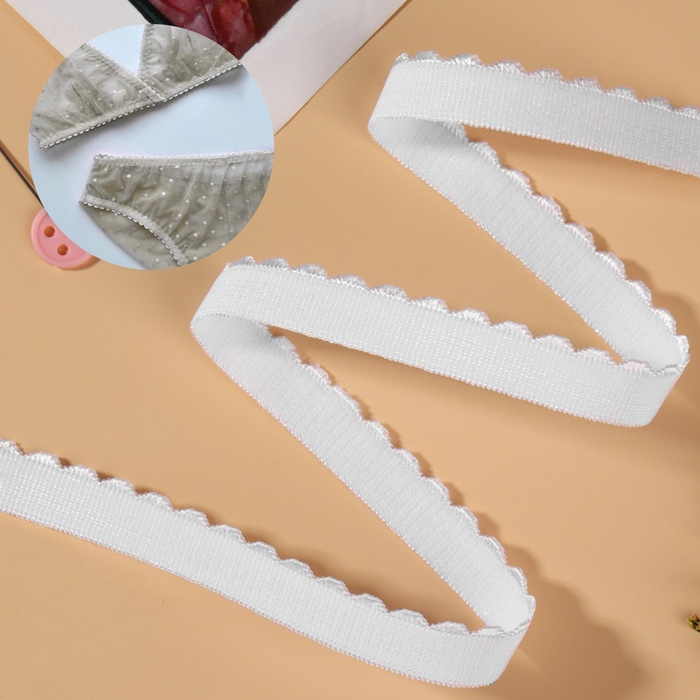 Резинка становая, с ажурным краем, 10 мм, 10 &plusmn; 0,5 м, цвет белый