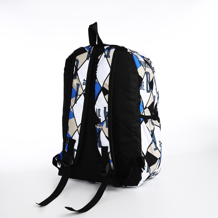 Рюкзак школьный на молнии, 3 наружных кармана, цвет чёрный/синий/бежевый Рюкзак школьный на молнии, 3 наружных кармана, цвет чёрный/синий/бежевый