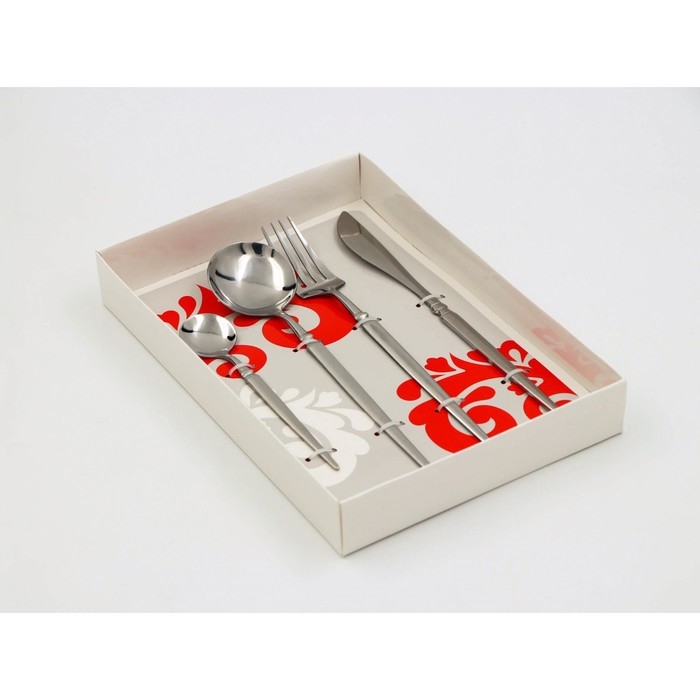 Набор столовых приборов из нержавеющей стали Доляна «Атлас», 4 предмета, толщина 1,5 мм, цвет серебряный Набор столовых приборов из нержавеющей стали Доляна «Атлас», 4 предмета, толщина 1,5 мм, цвет серебряный