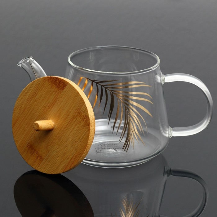 Чайник стеклянный заварочный с бамбуковой крышкой &laquo;Тропики&raquo;, 600 мл